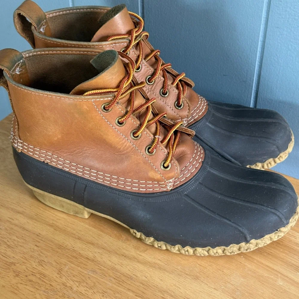 LL Bean 6 Inch Bean Boot Tan Brown Leather Made in Maine Duck Boot Mens 9M